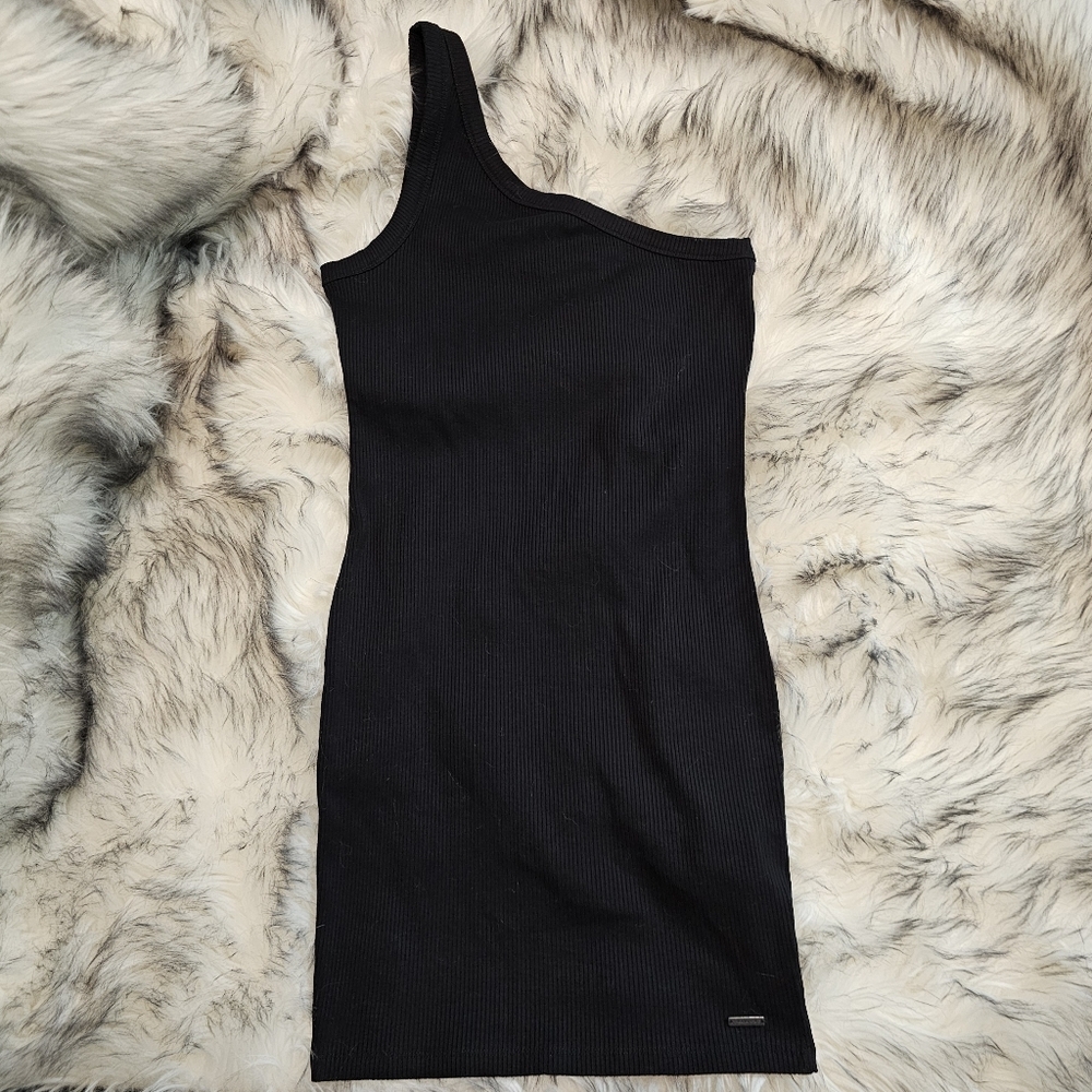 AllSaints Stef Ribbed One Shoulder Mini Dress Black Bodycon Size US 6 UK 10